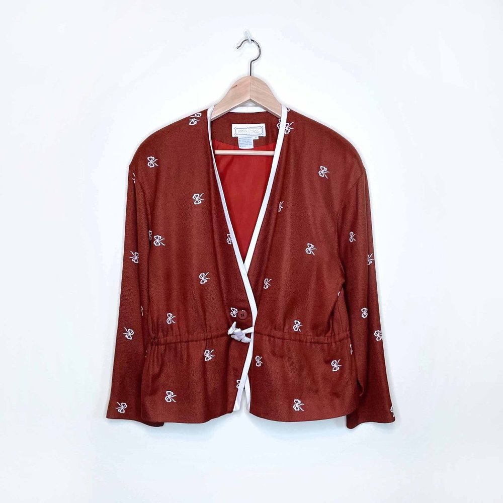 vintage simon chang embroider bow tie waist blazer